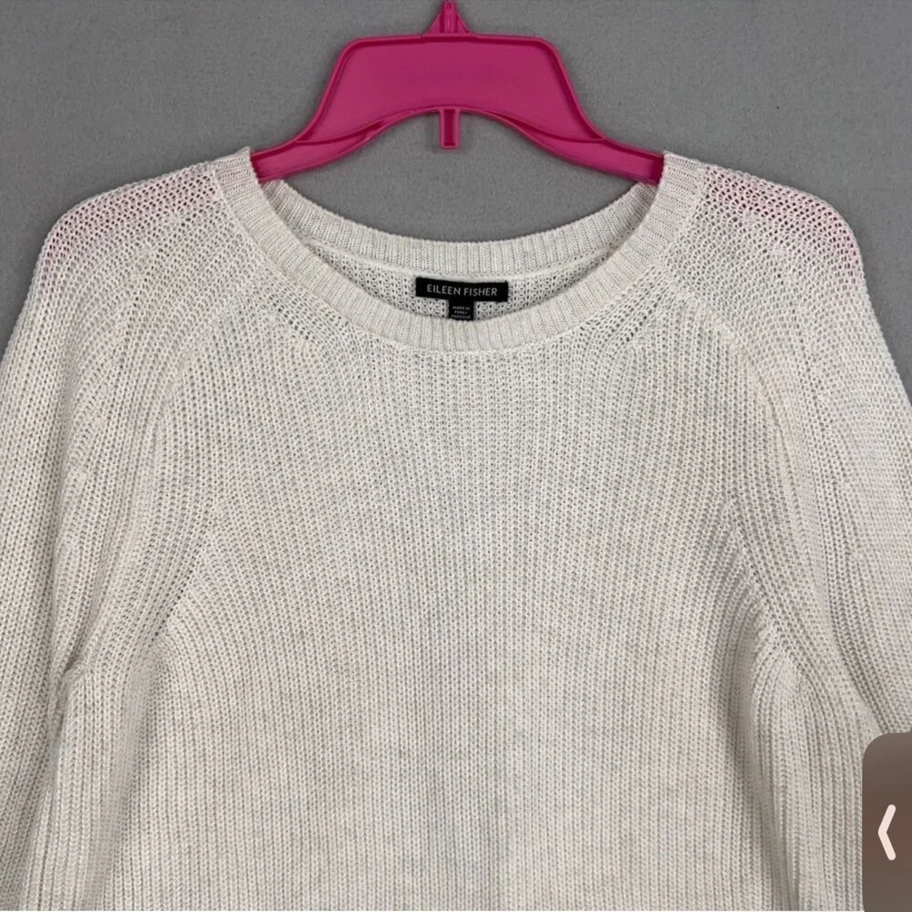 Eileen Fisher Organic Cotton Tencel Ribbed Crewneck Sweater White S